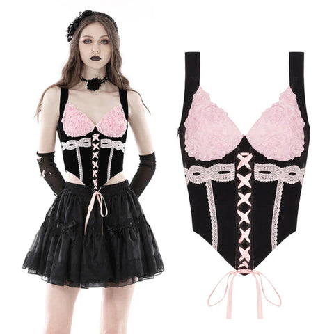 Black And Pink Lace Corset