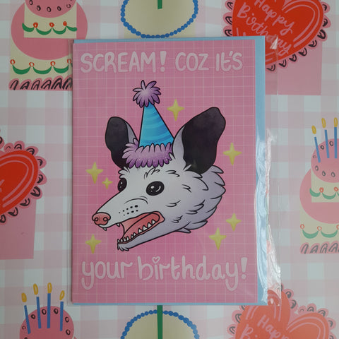 Giant kitten and princely illustration collab birthday card scream cos its your birthday