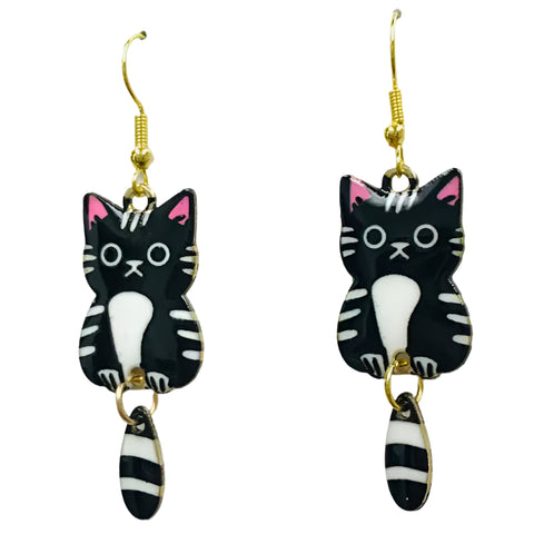 Earrings - Black Cat with Waving Tail