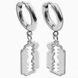 silver razor blade earrings