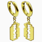 Earrings - Razor Blade Huggies - Gold/Sil/Black